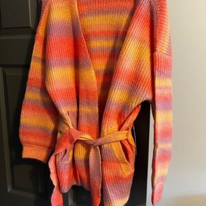VENUS Red and Orange Cardigan Sweater with Belt